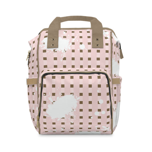Plaid Pink Splash, Multifunctional Diaper Backpack