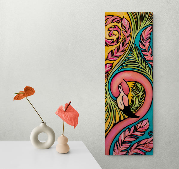 FLAMINGO BABY, Original abstract canvas Painting For Sale-Abstract Flamingo