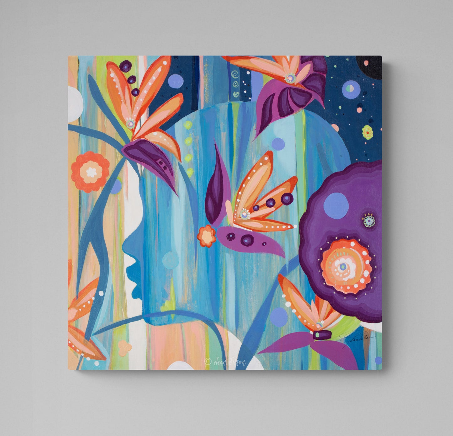 THE INTROVERT, Original abstract canvas painting for sale, Abstract Art floral, Abstract face